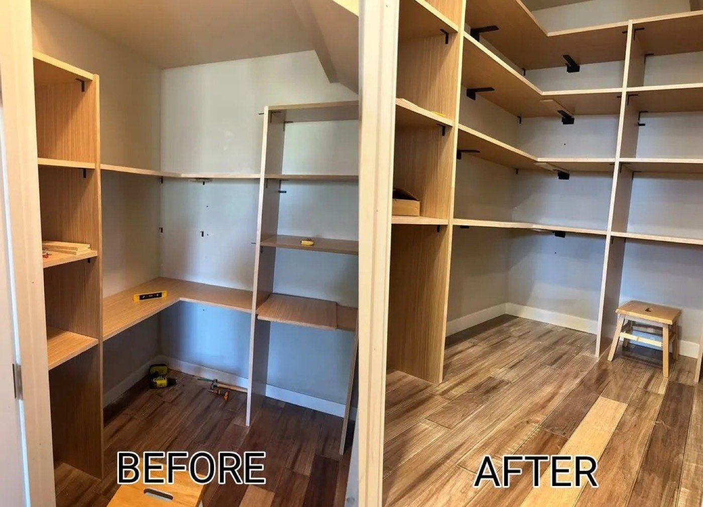 Closet shelving before and after