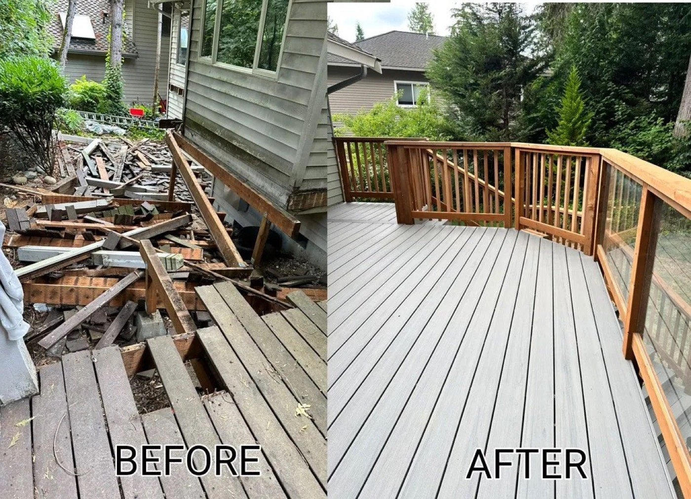Deck rebuilt, before and after