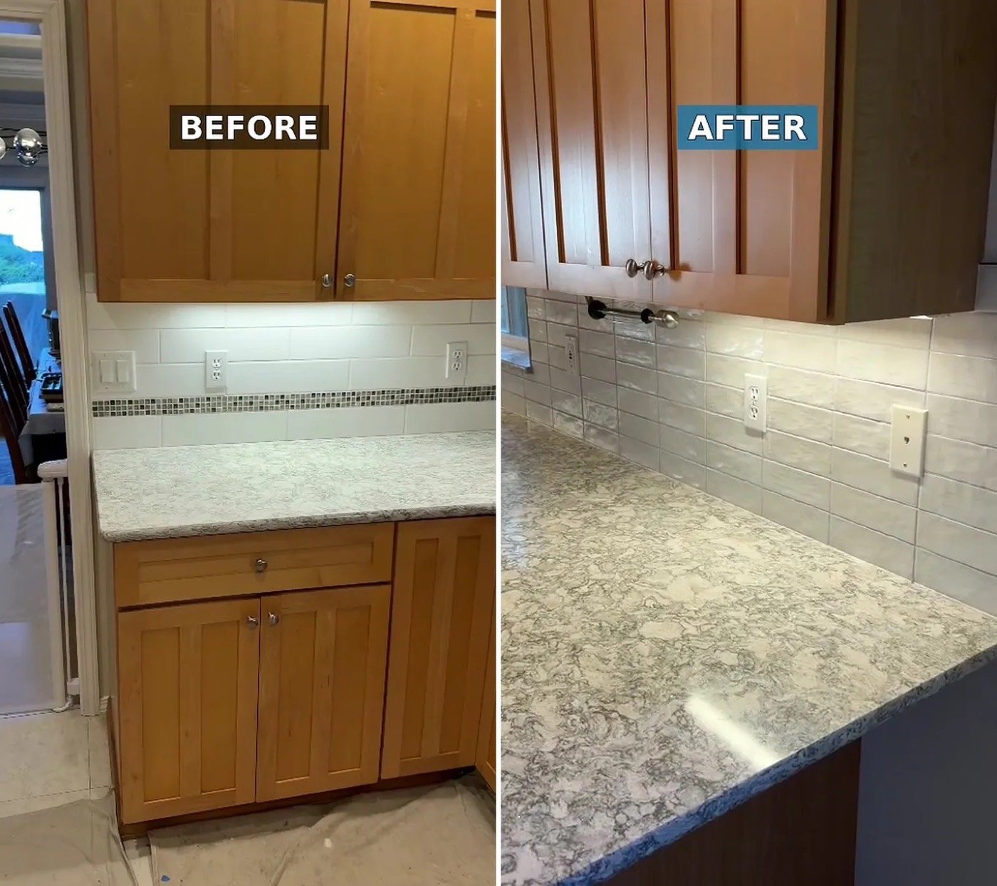 Kitchen backsplash before and after