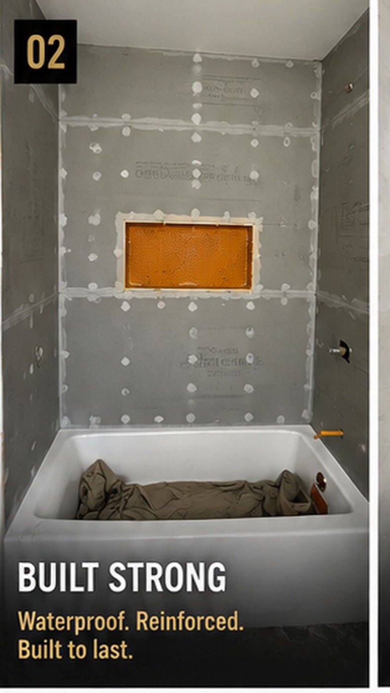 Shower walls prepared and waterproofed before tiling